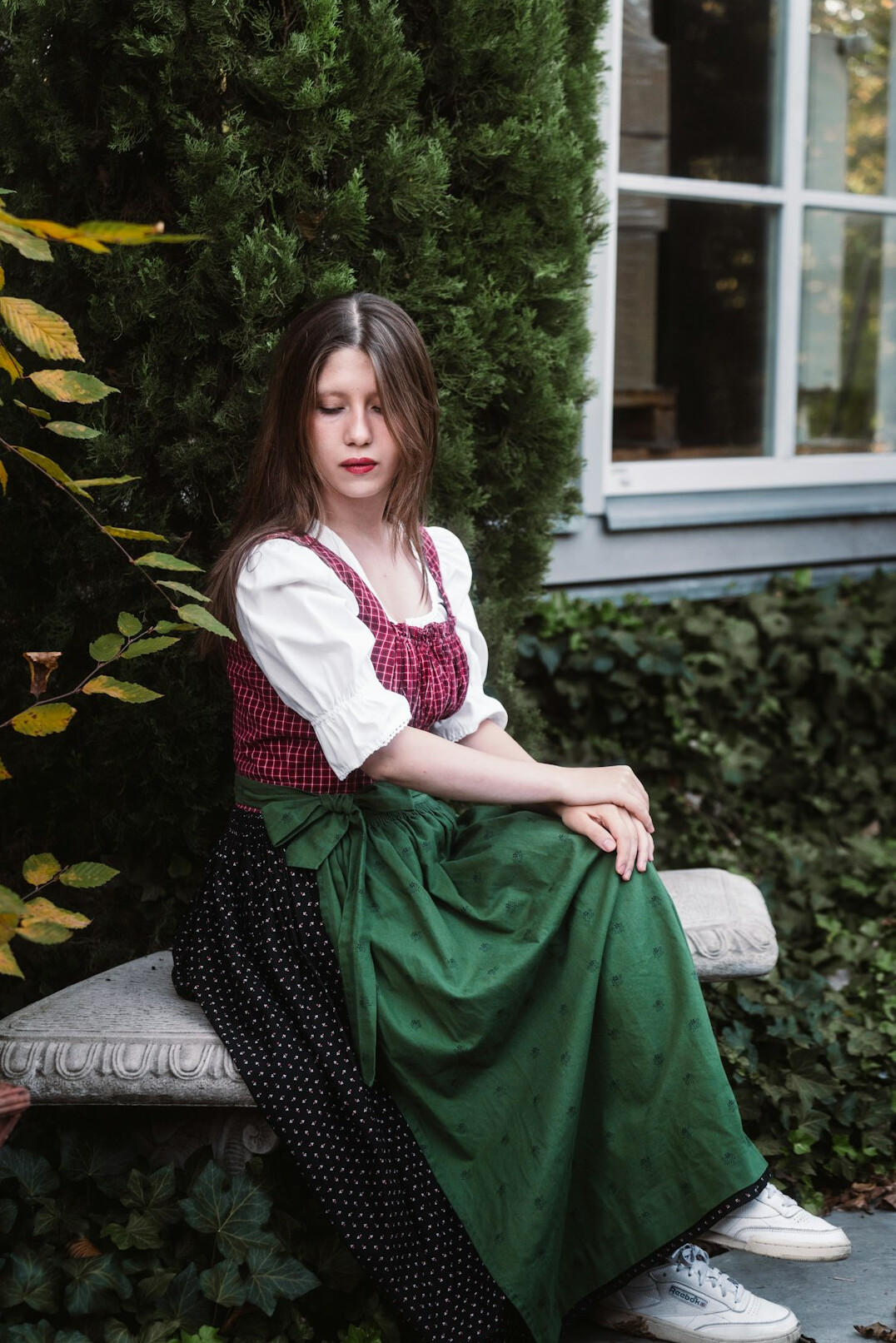 Austrian television actress smiling in vintage style clothing